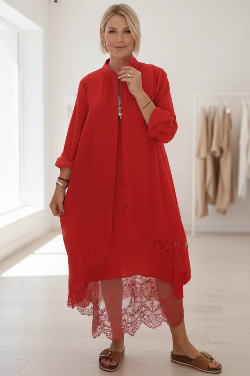 LYRA – LACE TRIM FLOW DRESS