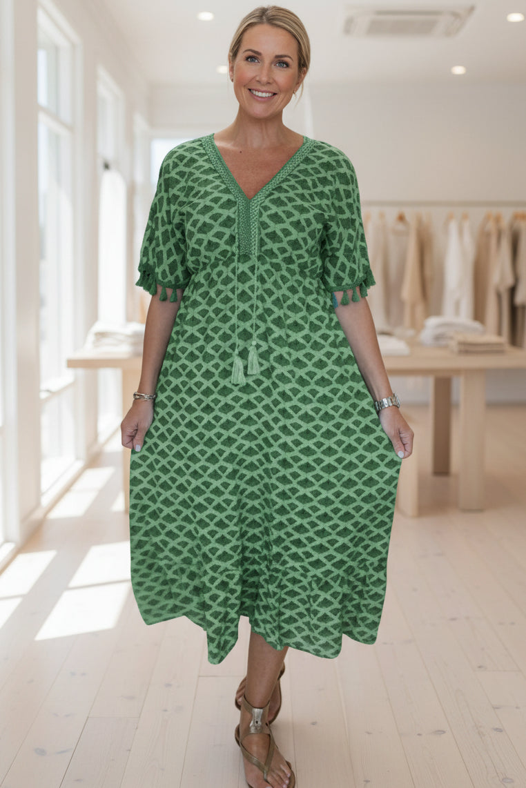 LAYLA - VIBRANT GEOMETRIC MIDI DRESS